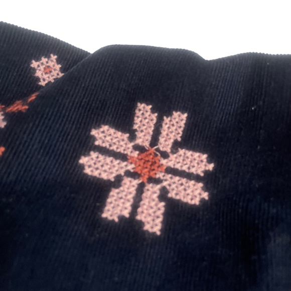 Madewell Small Corduroy Navy Peasant Top Cross Stitch Embroidered 100% Cotton - Picture 3 of 7